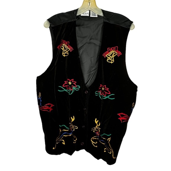 Vintage Bobbie Brooks Woman Christmas Holiday Black‎ Velvet Vest - Picture 1 of 6